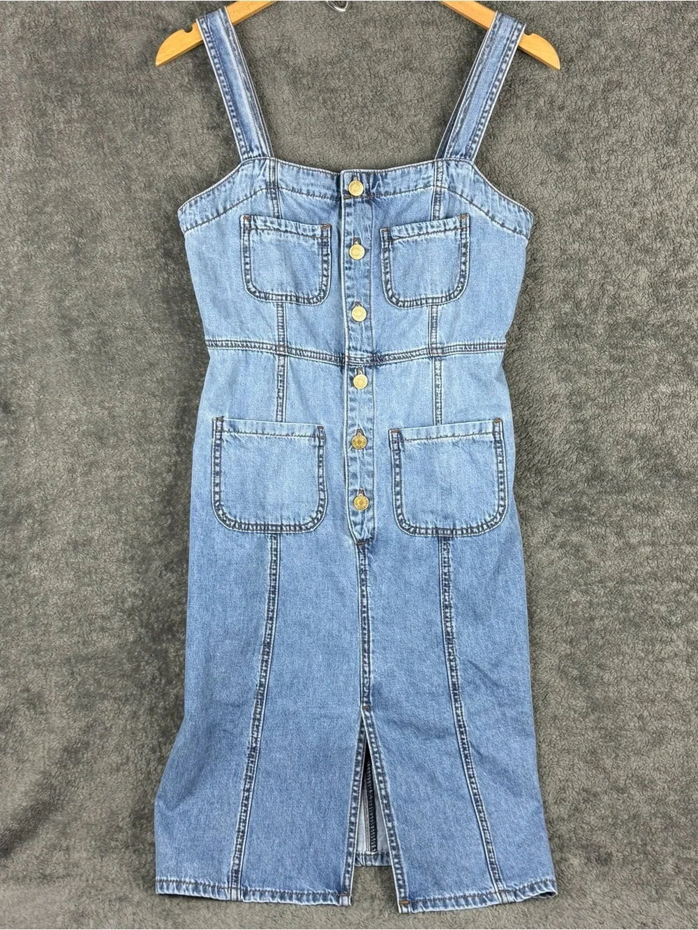 KUT FROM THE KLOTH Denim Jean Midi Button Up Dress Womens Size 0 Pockets Summer - Picture 1 of 14
